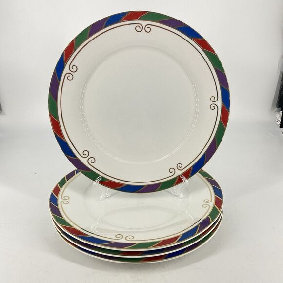 Set of 4 NEW Porcelain PIER 1 CELEBRATION Dinner Plate 10 1/2” - Picture 1 of 6